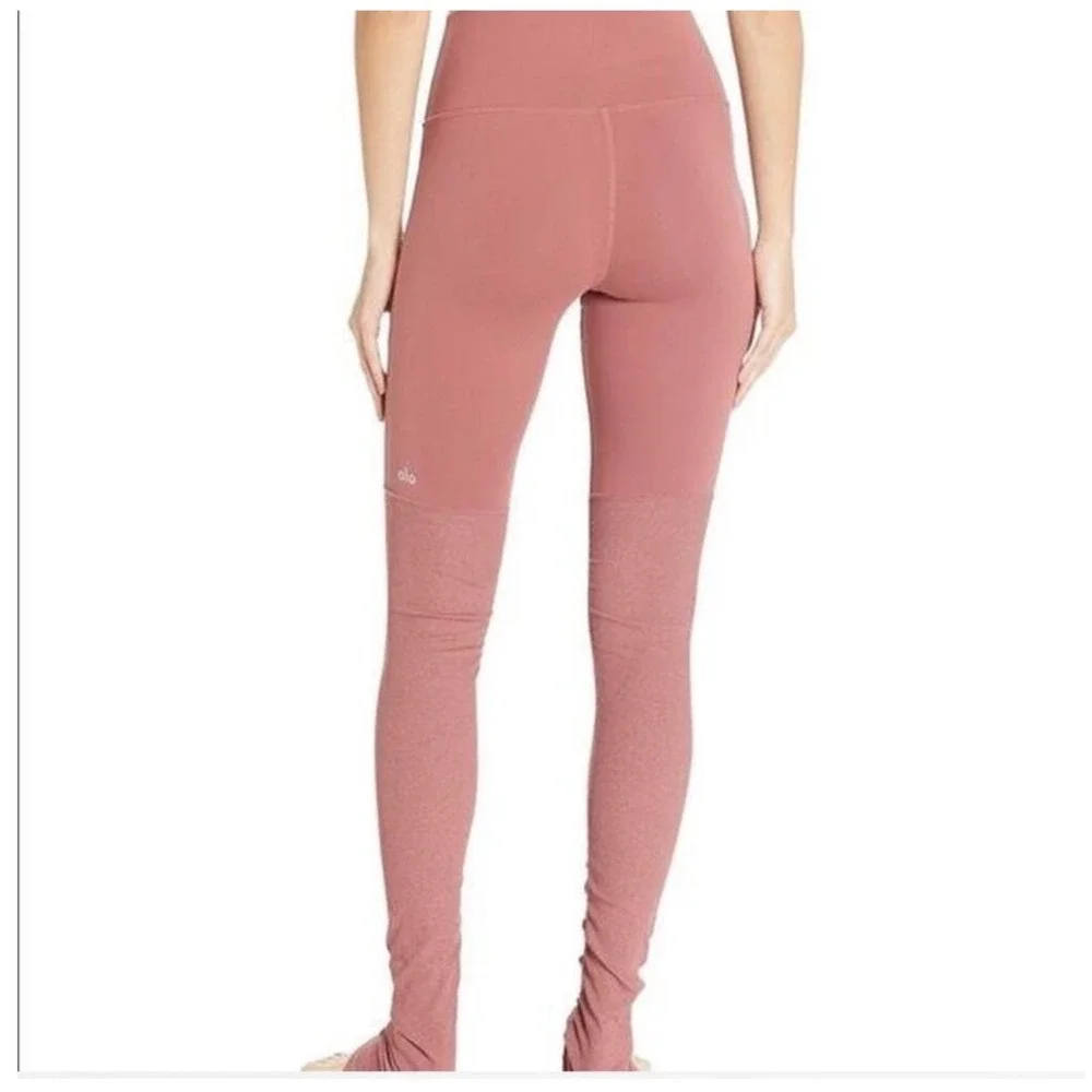 Alo Yoga High Waist Goddess Leggings Dusty Rose Ribbed Ruched Women Medium